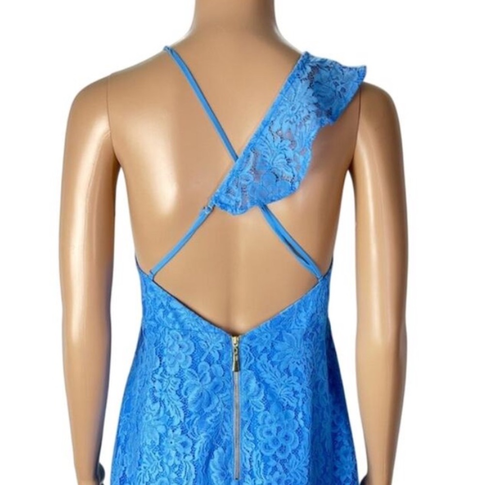 New Revolve NBD X NAVEN Cassandra Blue Lace Open Back Asymmetrical Mini Dress - Picture 7 of 13